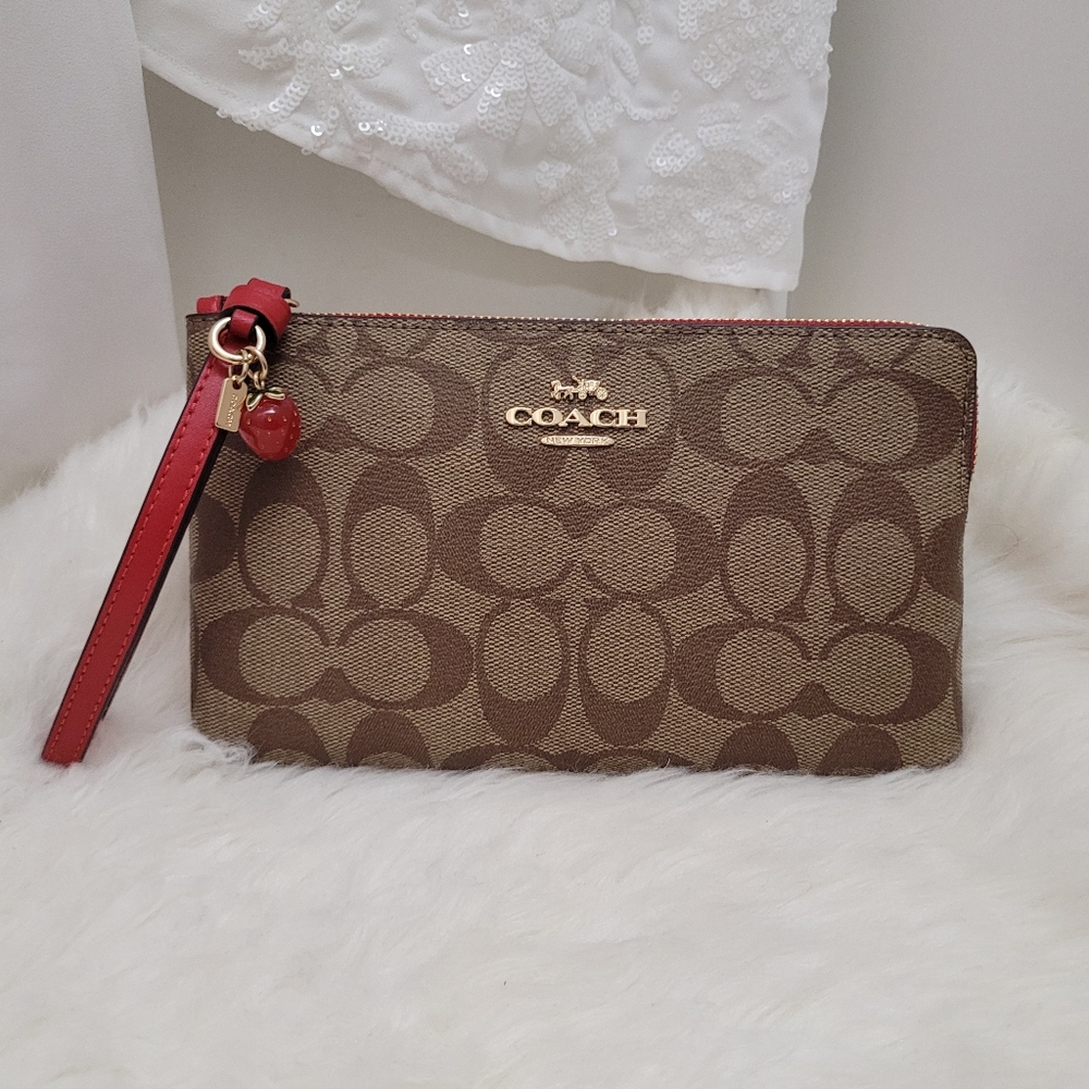 Coach Signature Large Wristlet with Strawberry